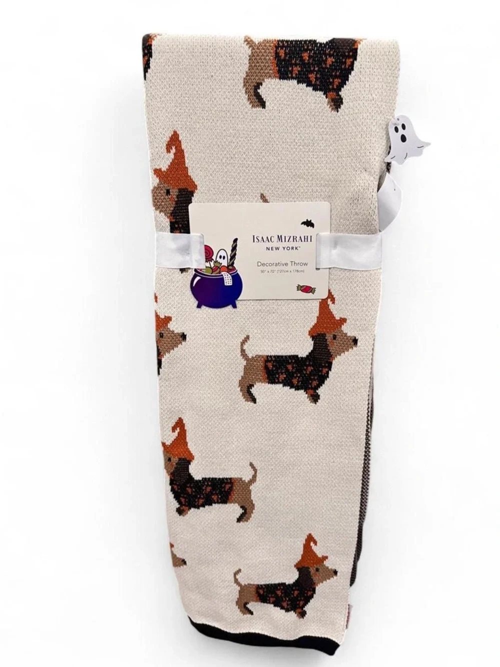 Isaac Mizrahi Beige Halloween Dachshund Decorative Throw
